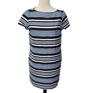 Vilagallo Striped Dress Size‎ 40 Blue White Short Sleeve Cotton Blend US 8